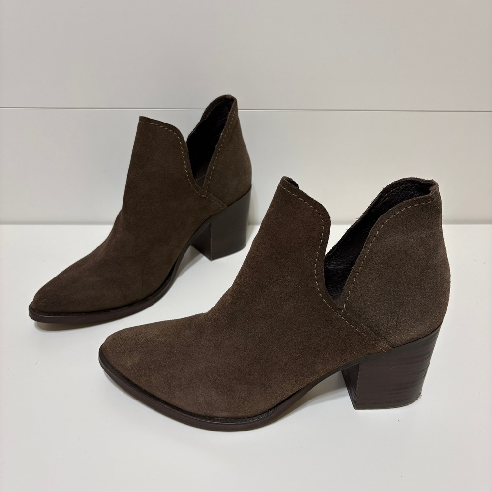 Steve Madden Womens Pointed Toe Suede Block Heel Cutout Ankle Boots Size 8 Brown